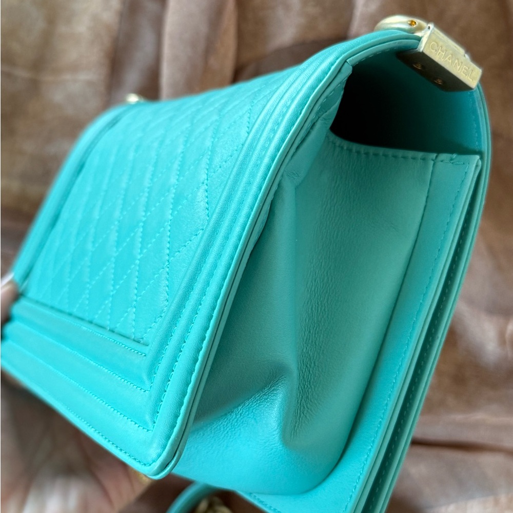 SOLD - CHANEL Green Blue Lambskin LeBoy Flap Bag Old Medium GHW - Picture 10 of 13